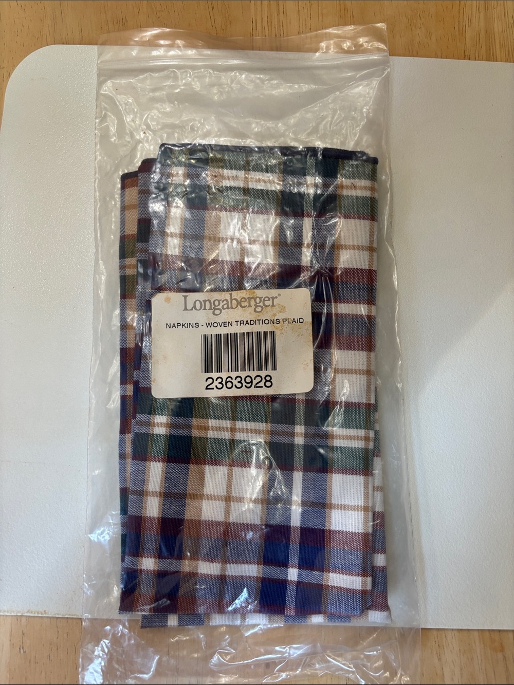 Longaberger Woven Traditions Plaid Napkins. Two napkins, SFH.